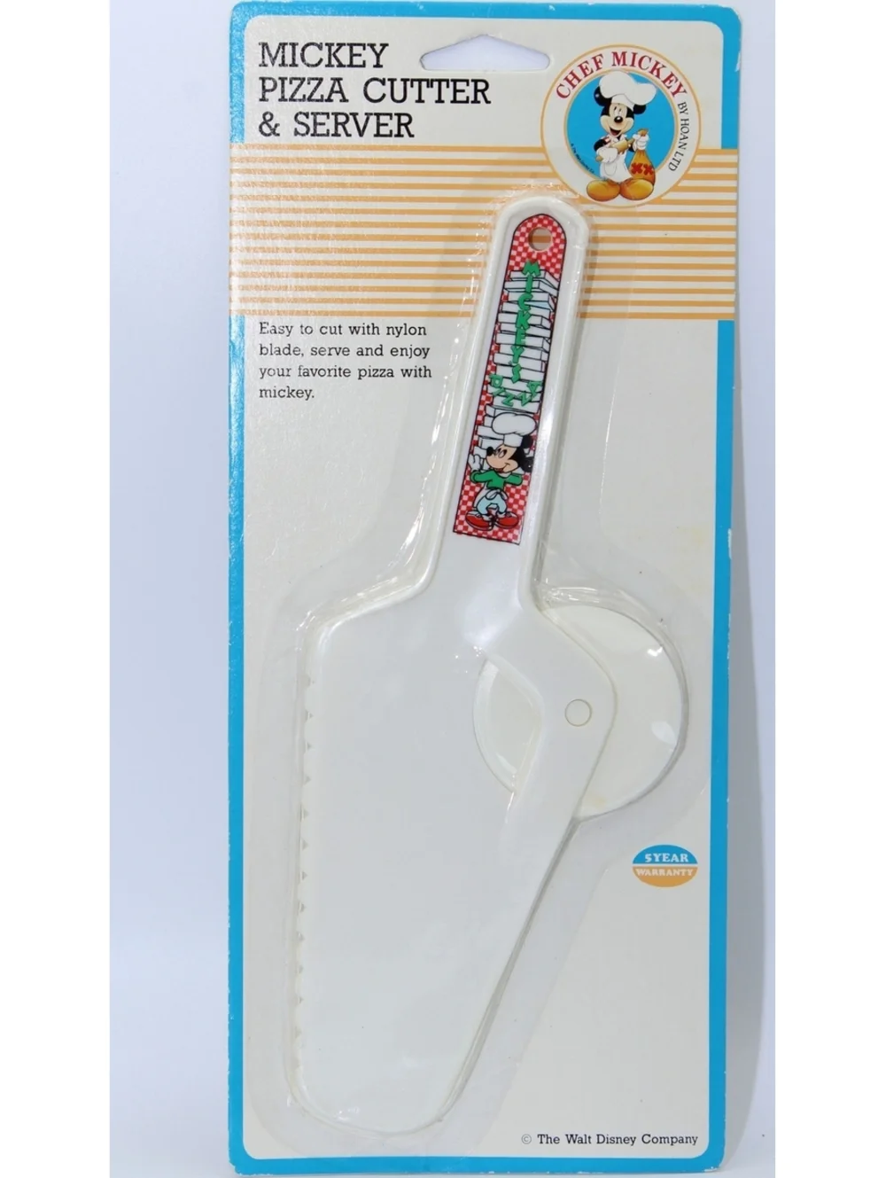 NWT Vintage Disney Hoan Chef Mickey Pizza Cutter & Server White Plastic #27720